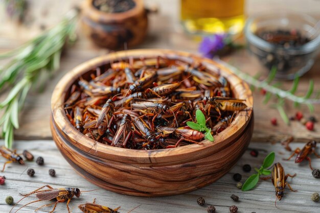 O gafanhoto frito ou belalang goreng é uma comida tradicional do sudeste asiático servida com verde