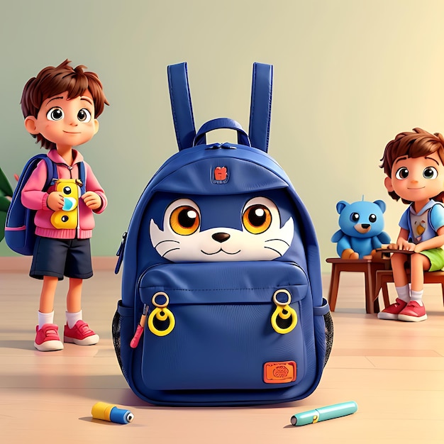 O garotinho vai para a escola com uma mochila brilhante de volta às aulas, conceito generativo de IA