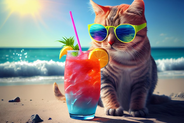 O gato está descansando na praia Generative AI