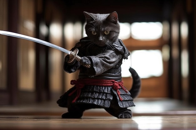 Ninja Cat Em Ação Criado Com Tecnologia Ai Generosa Ilustração Stock -  Ilustração de animal, rapidamente: 275970728