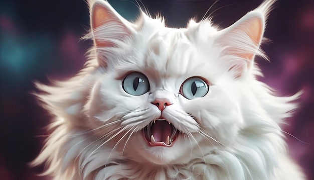 O gato olha com grandes olhos está surpreso e indignado maulando renderização cíclica