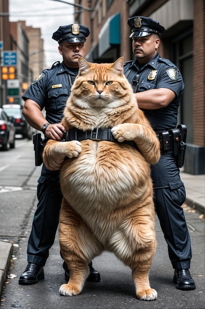 Foto o gato ruivo é detido pela polícia.