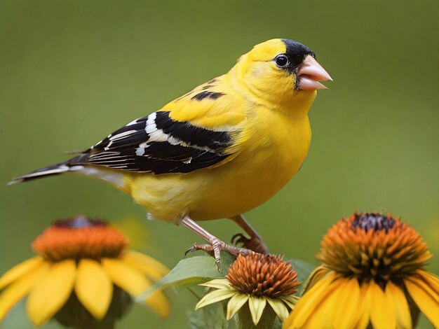 O goldfinch empoleirado em uma coneflower