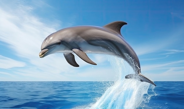 O golfinho saltou graciosamente na água criando um belo arco no ar designe designe
