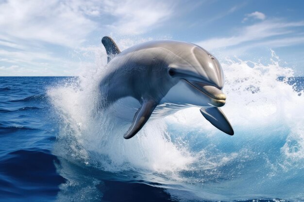 O gracioso golfinho-de-nar de garrafa no azul profundo