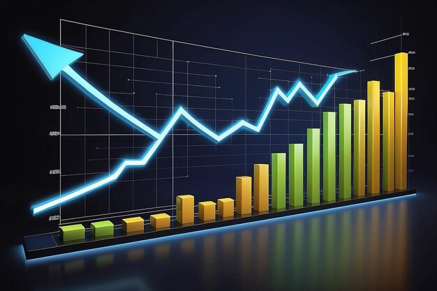 O gráfico brilhante mostra um crescimento financeiro bem sucedido