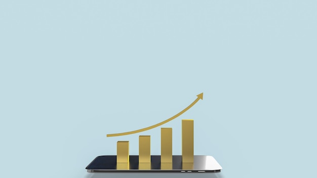 O gráfico de ouro no tablet para renderização em 3d de conceito de negócios