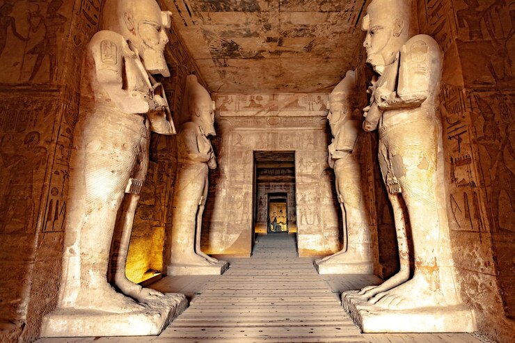 Foto o grande templo de ramsés ii em abu simbel, no alto egito