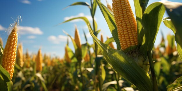 Foto o grão de milho está num campo