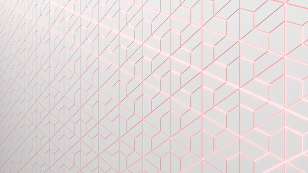 O hexágono branco abstrato dá forma ao fundo com luz, renderização em 3D