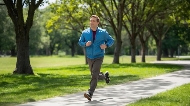 O homem corre no parque.