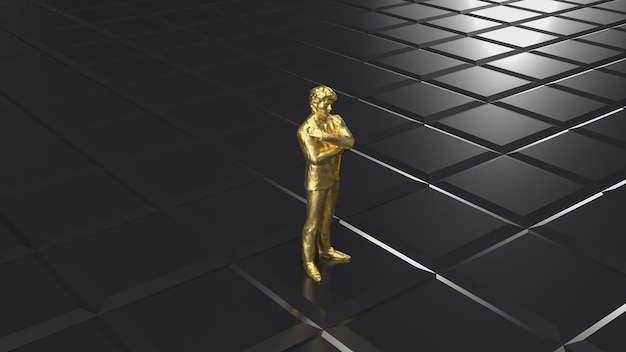 Foto o homem de negócios dourado em fundo preto renderização 3d