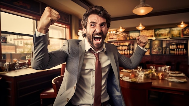 Foto o homem de negócios está a celebrar loucamente.