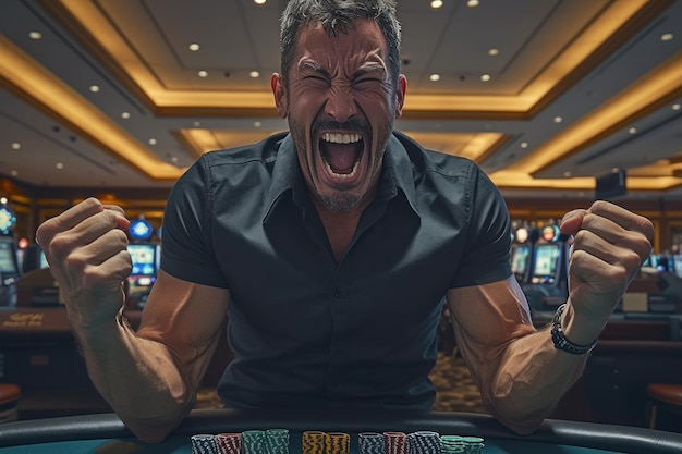 O homem ganha no casino.