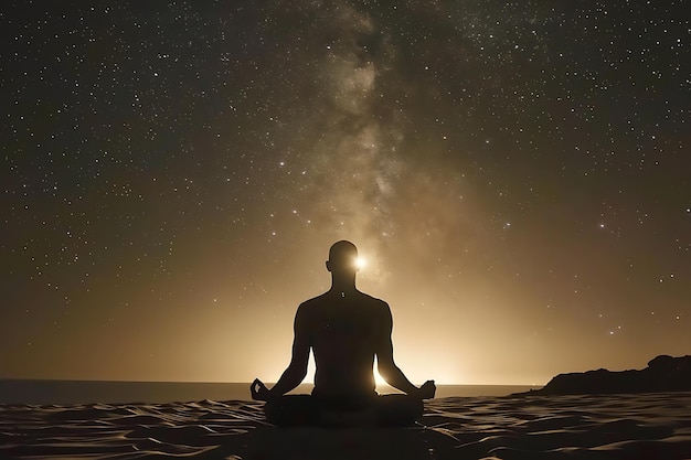 O homem meditando com o universo