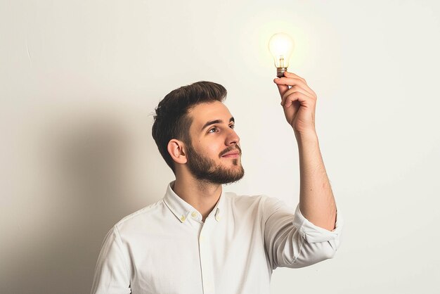 O homem tem um conceito de ideia em fundo branco isolado