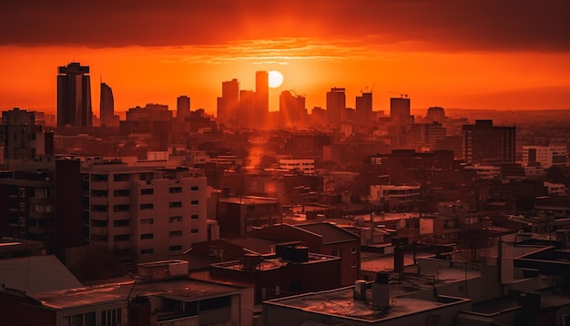 O horizonte da cidade brilhante iluminado pelo sol gerado pela IA