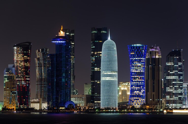 Foto o horizonte da cidade de doha e o arranha-céu da beleza do qatar