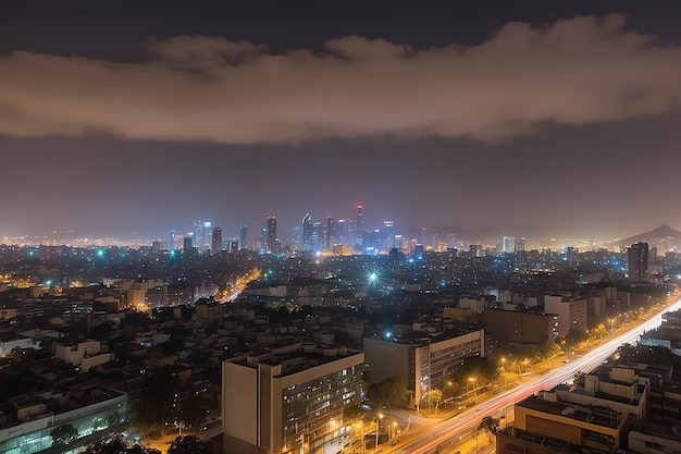 O horizonte da Cidade do México à noite tirado do distrito de Colonio Polanco em direção ao noroeste