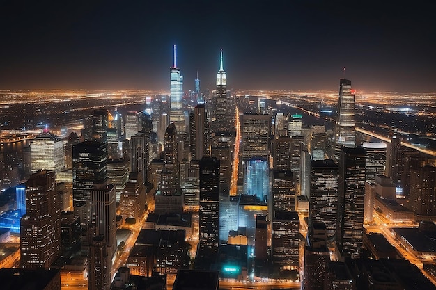 O horizonte da cidade ilumina-nos à noite as principais cidades de Nova Iorque