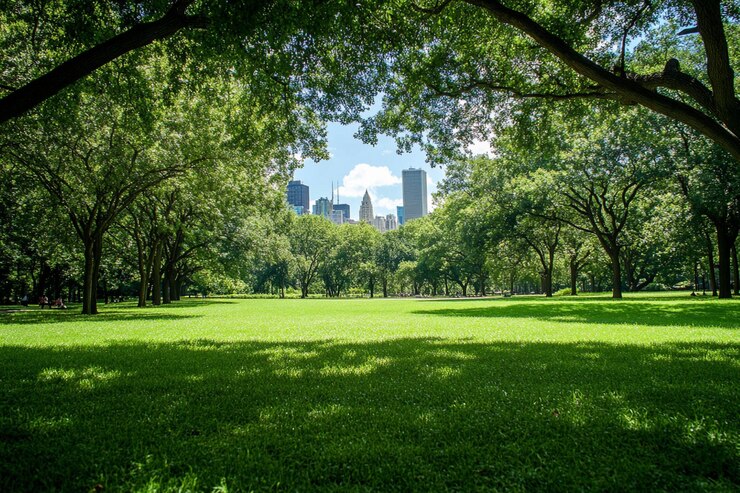 Foto o horizonte de chicago visto de um dos parques da cidade ou espaços verdes