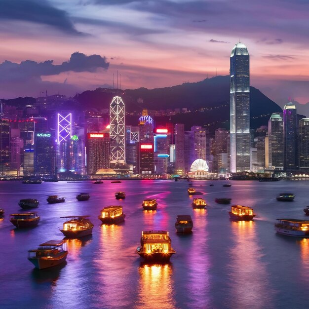 Foto o horizonte de hong kong com barcos