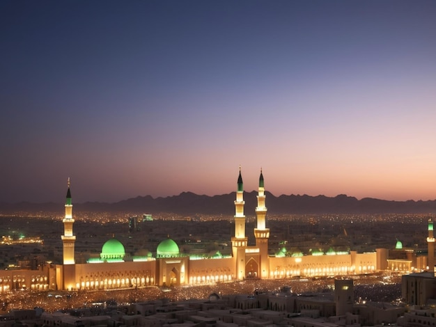 Foto o horizonte de madinah ao anoitecer