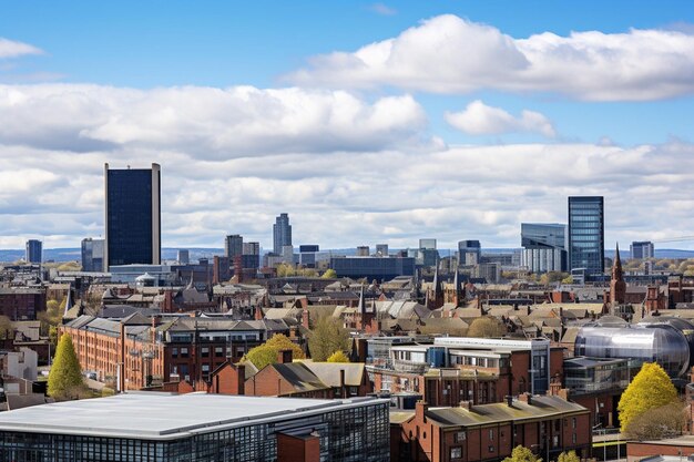 Foto o horizonte de manchester, inglaterra, com panorama em fundo branco