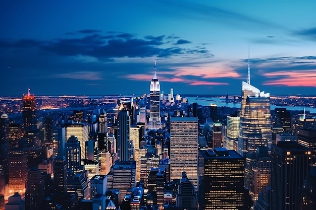 O horizonte de Manhattan com os arranha-céus da cidade de Nova York, vista aérea