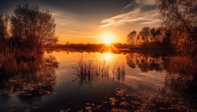 O horizonte dourado reflete a beleza tranquila da natureza cores vibrantes geradas pela inteligência artificial