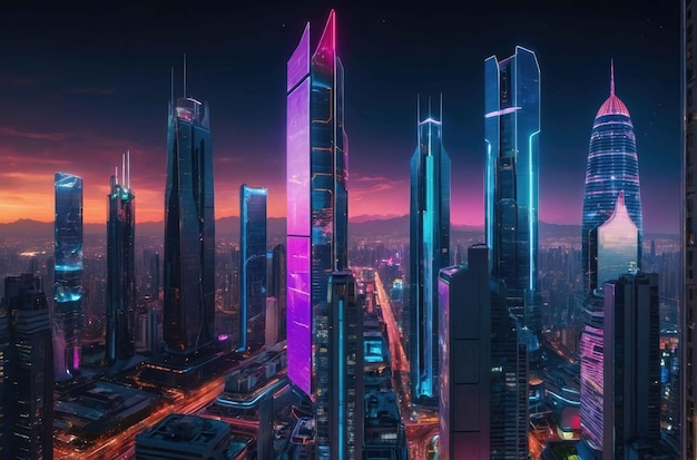 O horizonte futurista de uma metrópole moderna