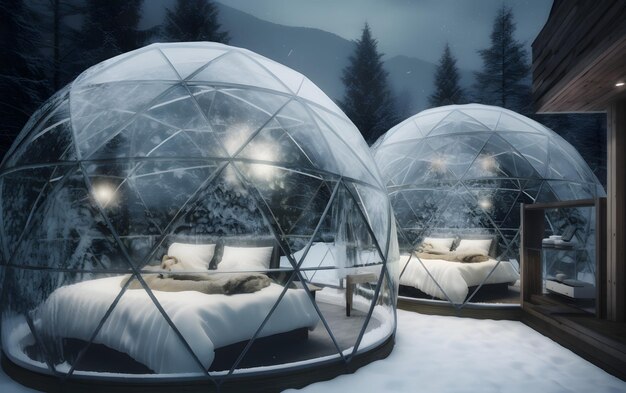 O hotel bolha é uma cúpula geodésica feita de vidro.