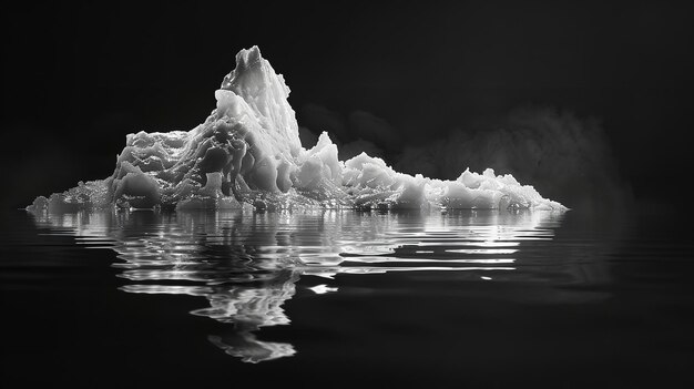 Foto o iceberg em derretimento com um fundo escuro retratando as noções de aquecimento global e alto risco incorporado salvar o mundo e o espaço ia geradora