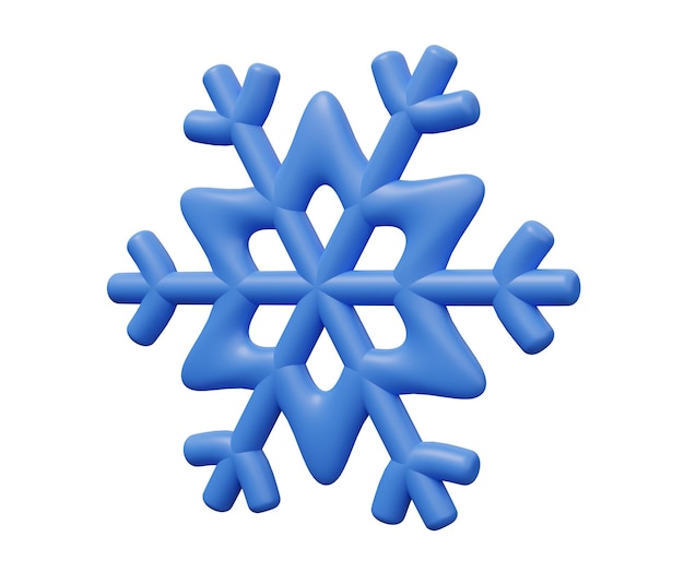 O ícone 3d do floco de neve 3d renderiza a ilustração mínima dos desenhos animados