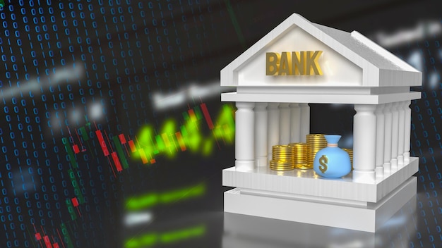Foto o ícone de construção do banco no plano de fundo do gráfico para negócios ou renderização 3d do conceito de salvamento