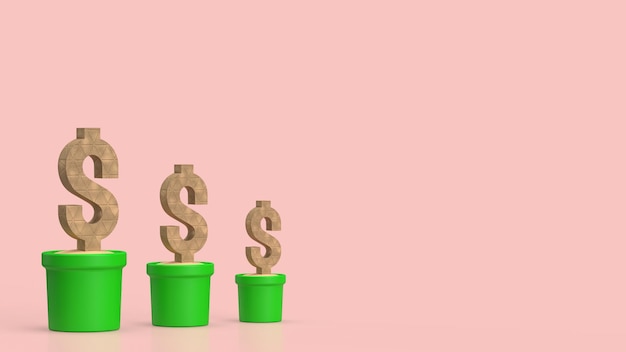 O ícone do dólar em planta para conceito de negócios renderização 3D