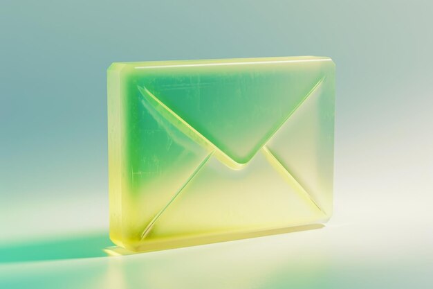 O ícone do envelope de correio é verde e amarelo em uma ilustração 3D de fundo claro