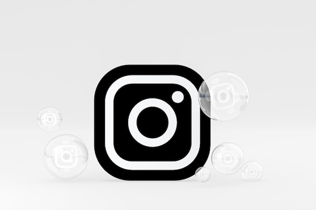 Foto o ícone do instagram na tela do smartphone ou as reações do celular e do instagram adoram renderização em 3d em fundo cinza