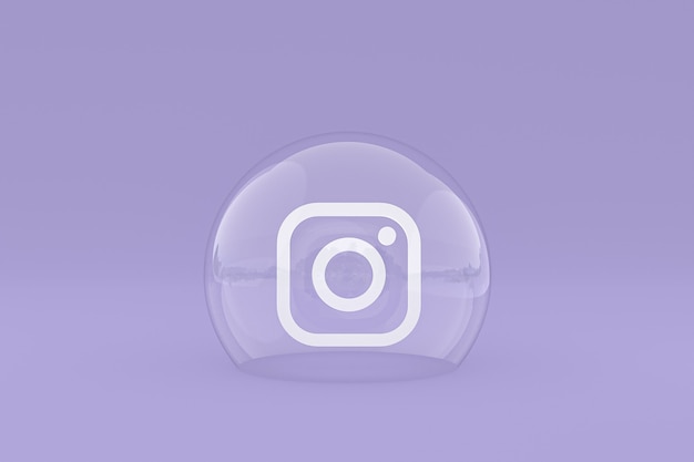 O ícone do Instagram na tela do smartphone ou as reações do celular e do instagram adoram renderização em 3D em fundo roxo