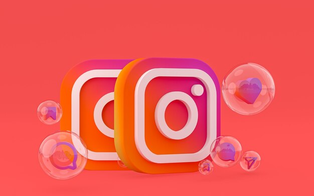 O ícone do Instagram na tela do smartphone ou as reações do celular e do Instagram adoram renderização em 3D