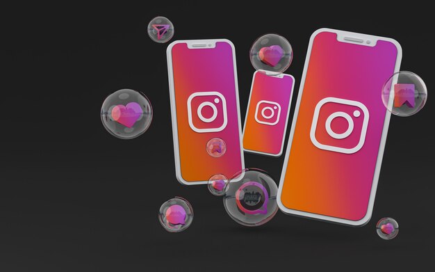 O ícone do Instagram na tela do smartphone ou as reações do celular e do Instagram adoram renderização em 3D