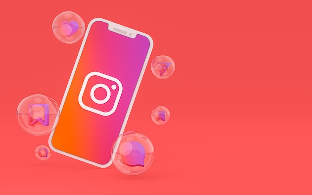O ícone do Instagram na tela do smartphone ou as reações do celular e do Instagram adoram renderização em 3D