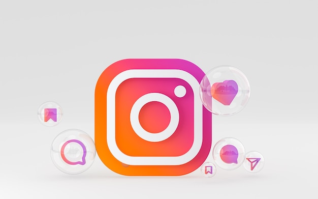 O ícone do instagram na tela do smartphone ou as reações do celular e do instagram adoram renderização em 3d