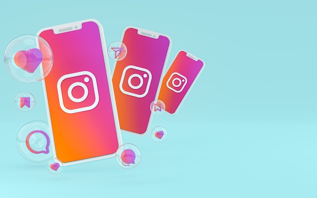 O ícone do Instagram na tela do smartphone ou as reações do celular e do Instagram adoram renderização em 3D