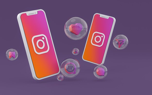 Foto o ícone do instagram na tela do smartphone ou as reações do celular e do instagram adoram renderizar