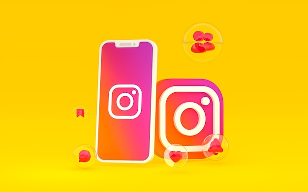 O ícone do Instagram na tela do smartphone ou as reações do celular e do instagram adoram renderizar