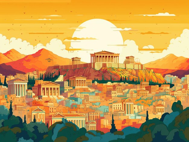 O icônico Parthenon e Acrópole de Atenas