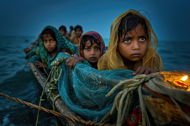 O impacto da crise dos refugiados na guerra, nas alterações climáticas, na agitação política, revelando a catástrofe humanitária com crianças famintas que procuram refúgio no meio de uma crise demográfica global, campo de emigrantes