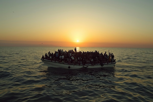 Foto o impacto da crise dos refugiados na guerra, nas alterações climáticas, na agitação política, revelando a catástrofe humanitária com crianças famintas que procuram refúgio no meio de uma crise demográfica global, campo de emigrantes