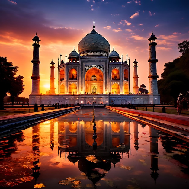 O impressionante Taj Mahal à noite